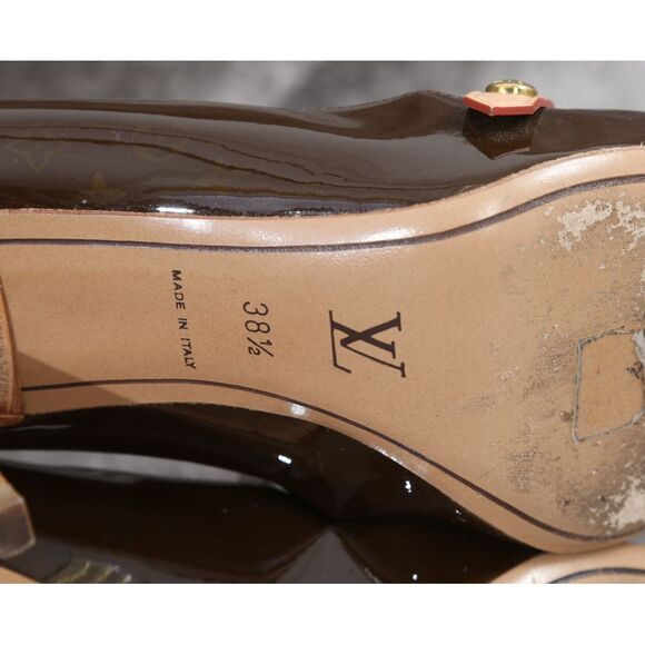 LOUIS VUITTON LADIES PUMPS HEELS LV MONOGRAM PATENT 38.5 / 8.5 BOX AND BAGS INCL - Picture 7 of 11